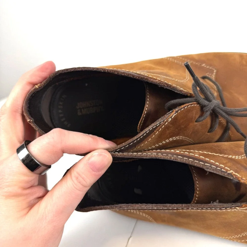 Johnston & Murphy Mens Tan Sheepskin Leather Chukka Boots Brown 13M